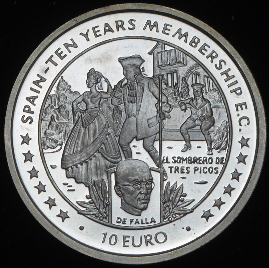 10 евро 1996 "Испания - 10 лет членства в ЕС" (Остров Мэн)