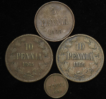 Набор из 4-х медных монет (Финляндия)