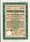 Долговое обязательство 50 марок 1927 "Stadt Rostock" (Германия)