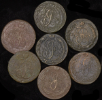 Набор из 7-ми медных монет 5 копеек (КМ и СПМ)