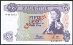 50 рупий 1967  Недопечатка  Образец (Маврикий)