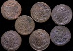 Набор из 7-ми медных монет 5 копеек 1760-е (Екатерина II)