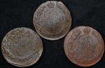Набор из 3-х медн. монет 5 копеек 1760-е (Екатерина II) ЕМ