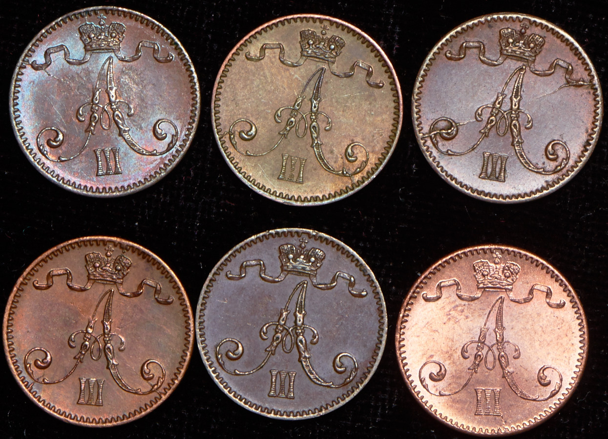 Набор из 6-ти монет 1 пенни (Александр III) (Финляндия)