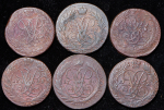 Набор из 6-ти медных монет 2 копейки (Елизавета Петровна)